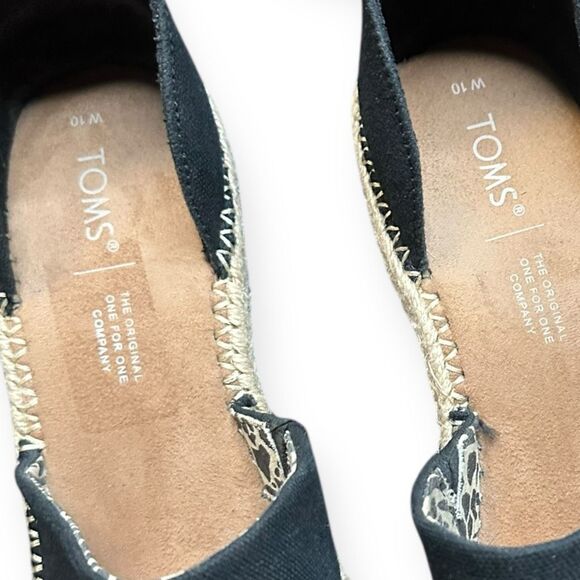 TOMS Women’s Black Canvas Marisol Espadrille Wedge Sandals Size 10 - Picture 7 of 9
